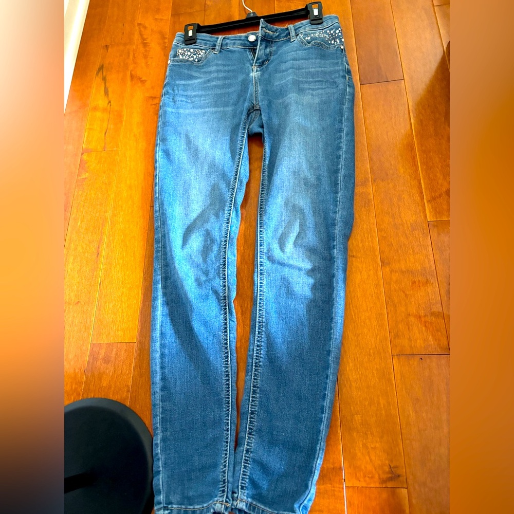Candie’s Rhinestone Pocket Jeggings Women’s Size 3 Blue Stretch Denim Jeans
